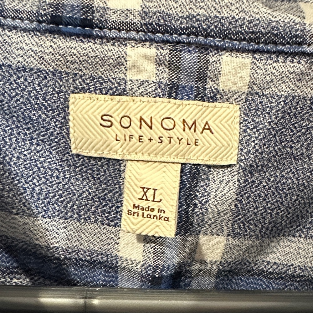 Sonoma Blue and White Plaid Casual Shirt - Picture 2 of 4